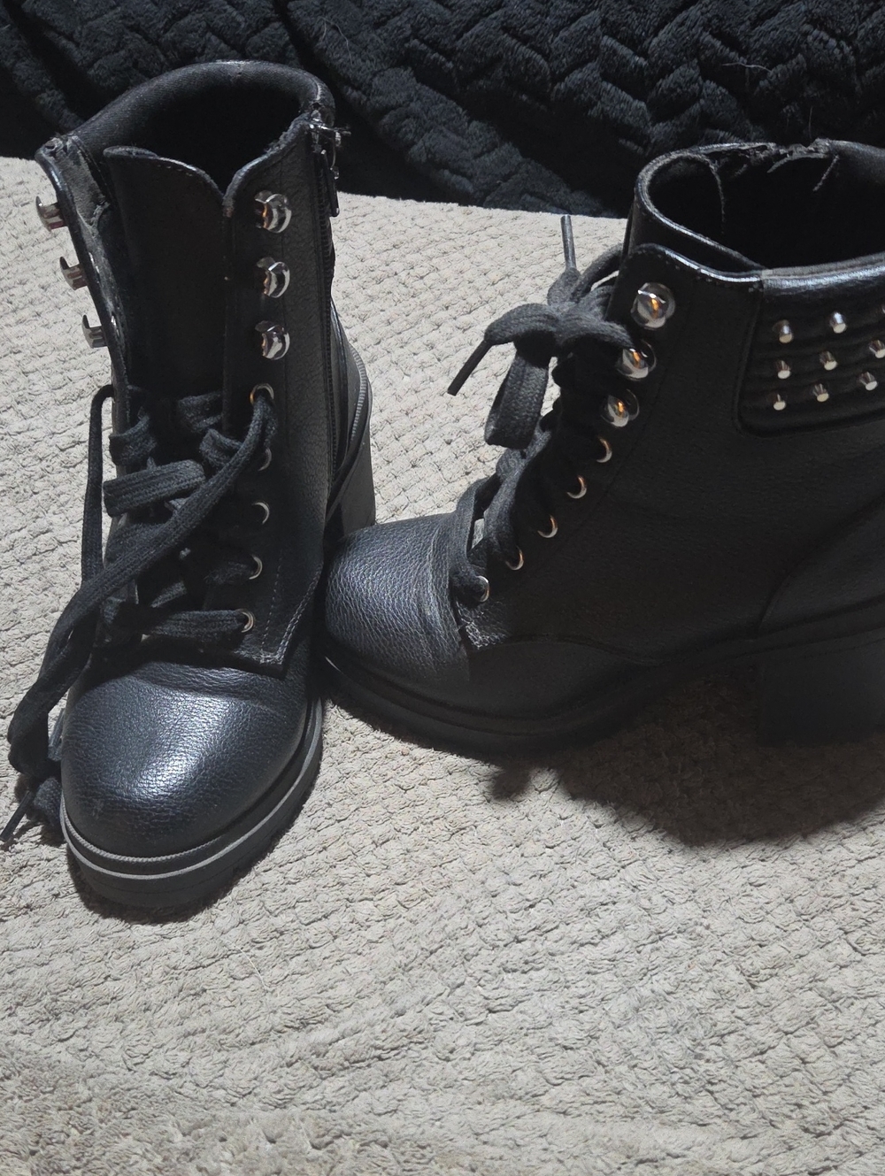 No Boundaries Black Lace-Up Combat Boots with Stud Accents
